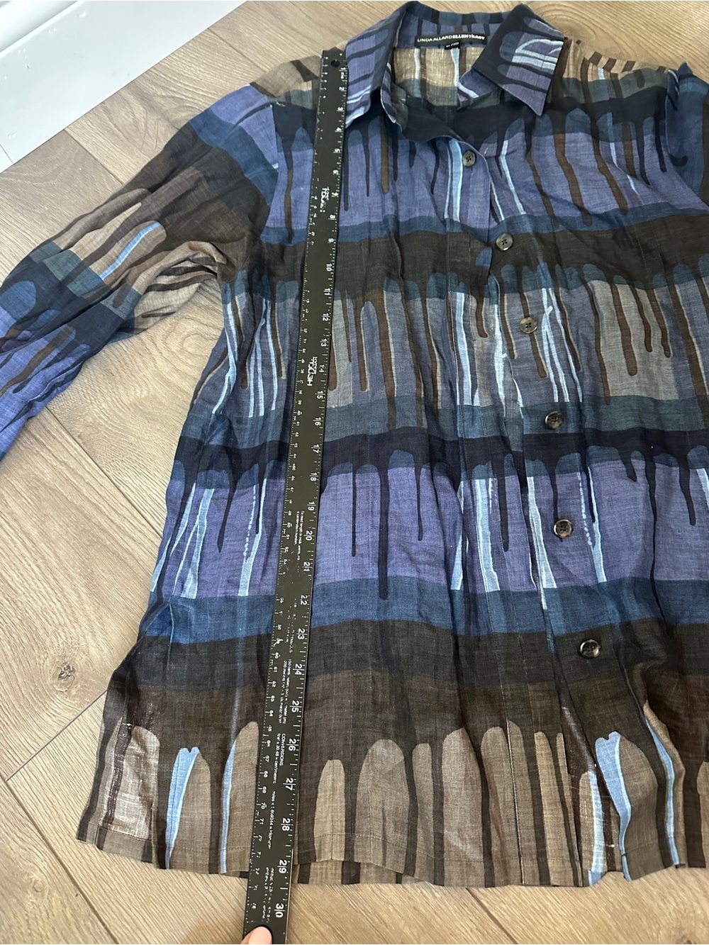 Linda Allard Ellen Tracy 100% Linen Abstract Drip Print Shirt
Blue Brown Size 8 - Picture 6 of 8